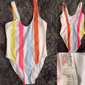 Boohoo Candy Malta Stripe One Piece Swimsuit Sz 4